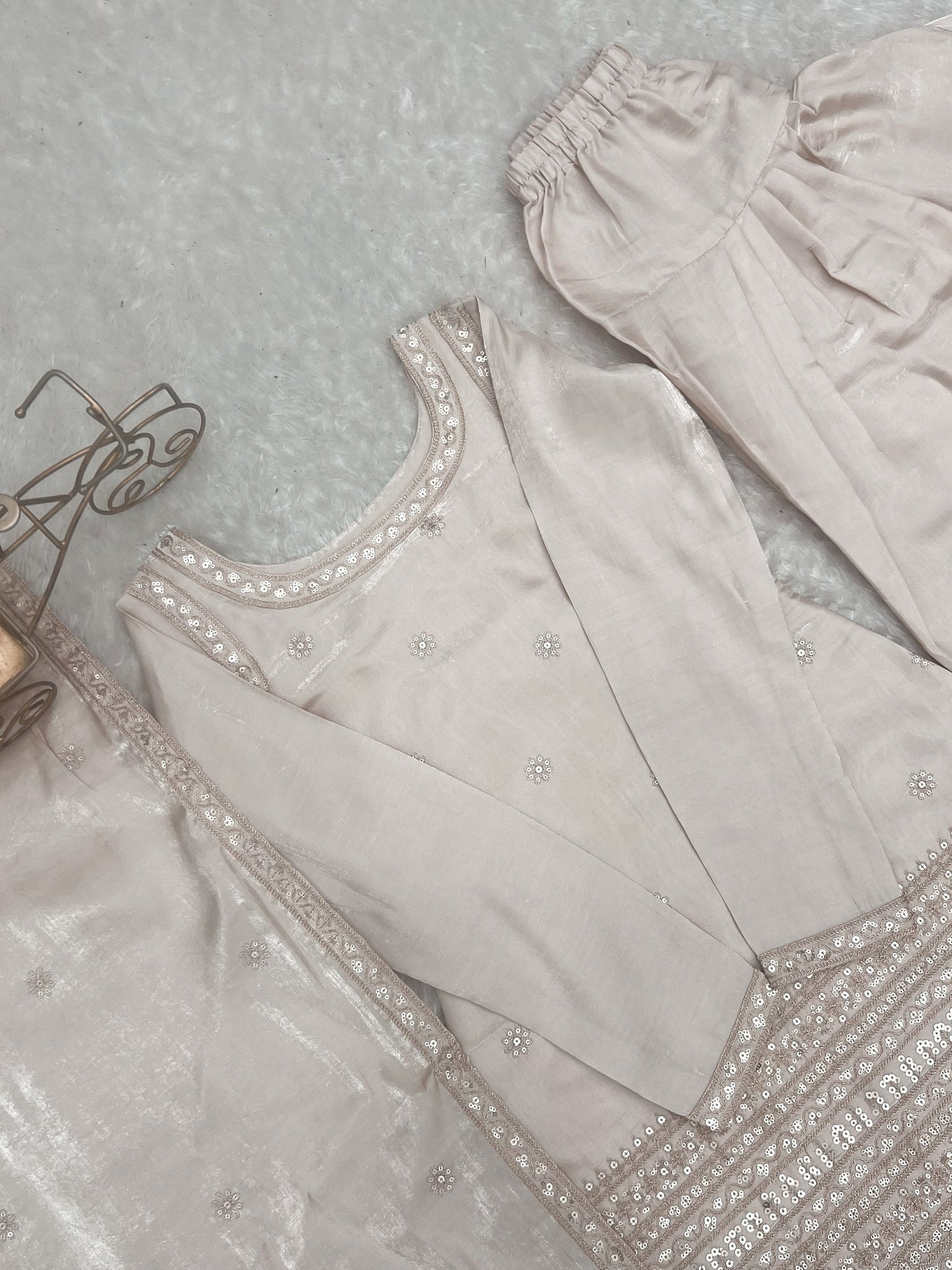 Off White Glass Silk Farshi suit