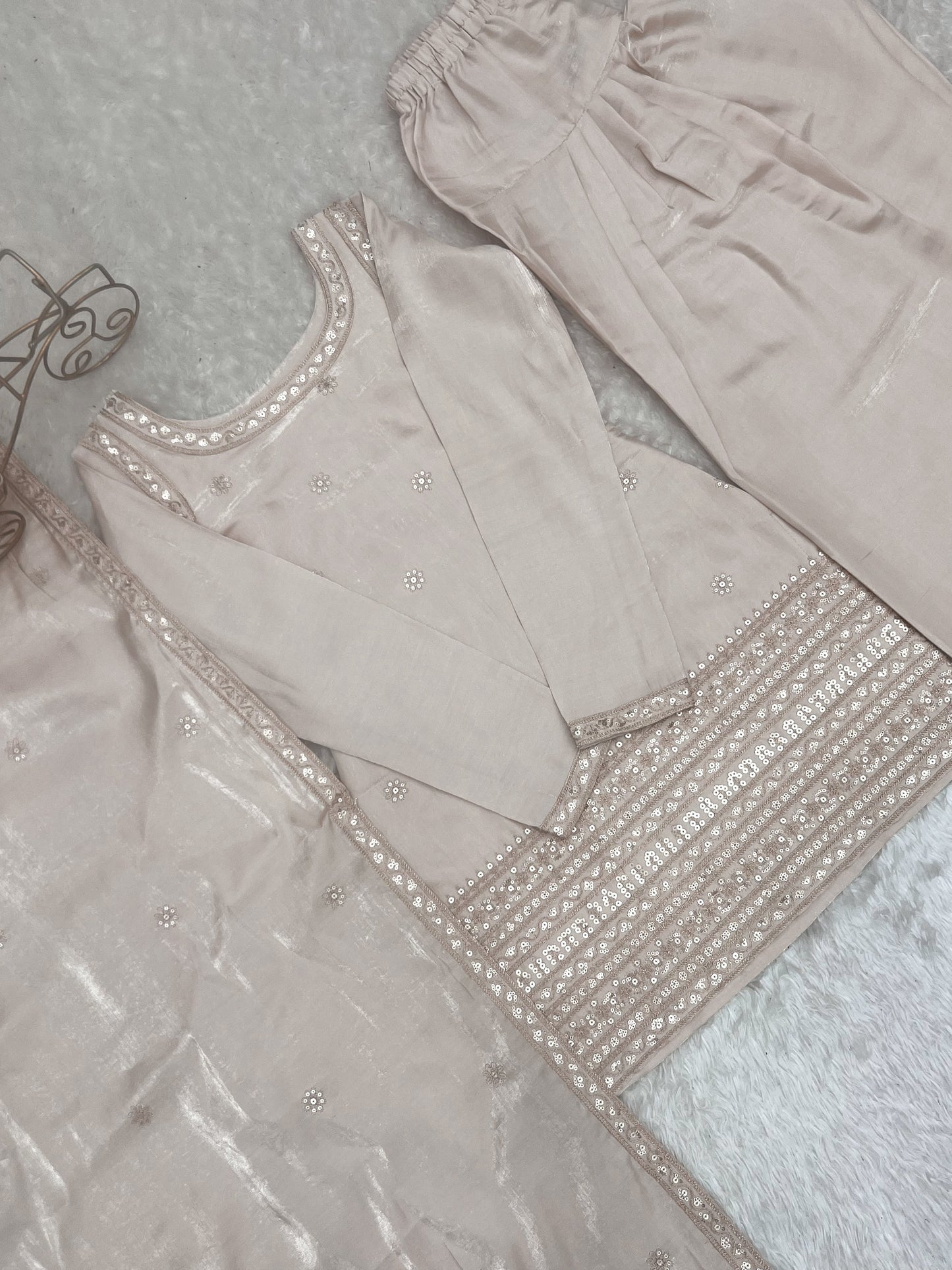 Off White Glass Silk Farshi suit