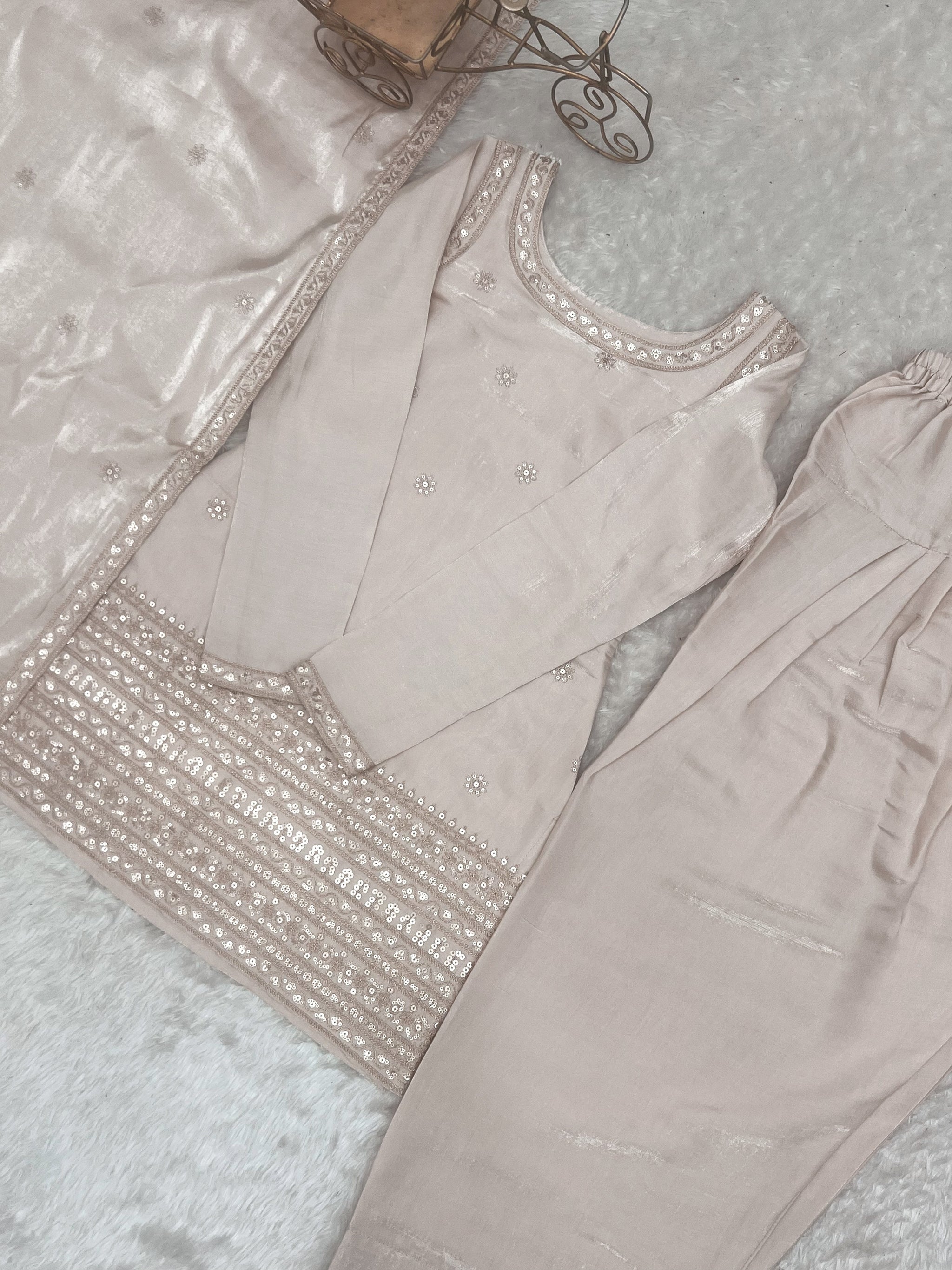 Off White Glass Silk Farshi suit
