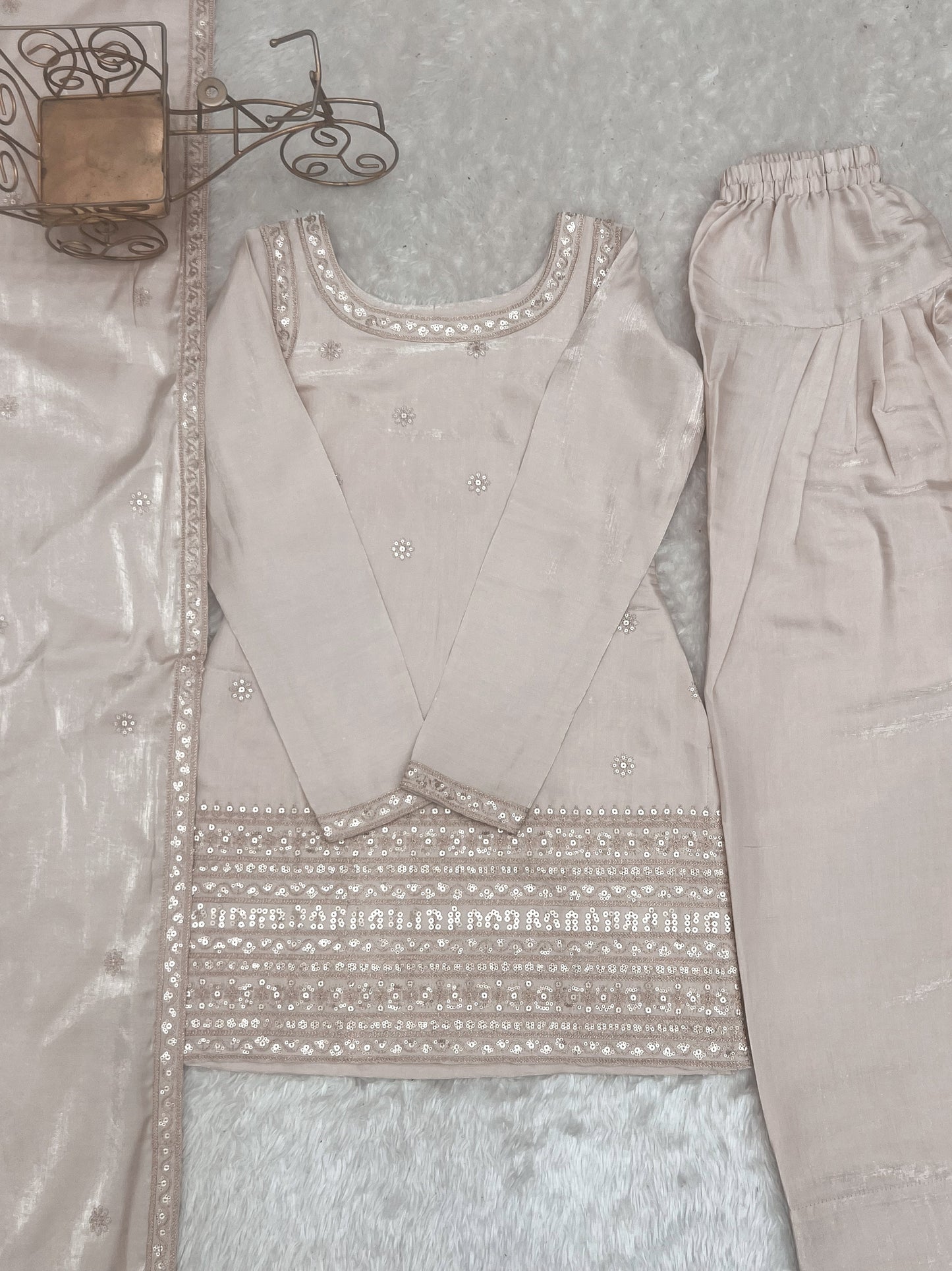 Off White Glass Silk Farshi suit
