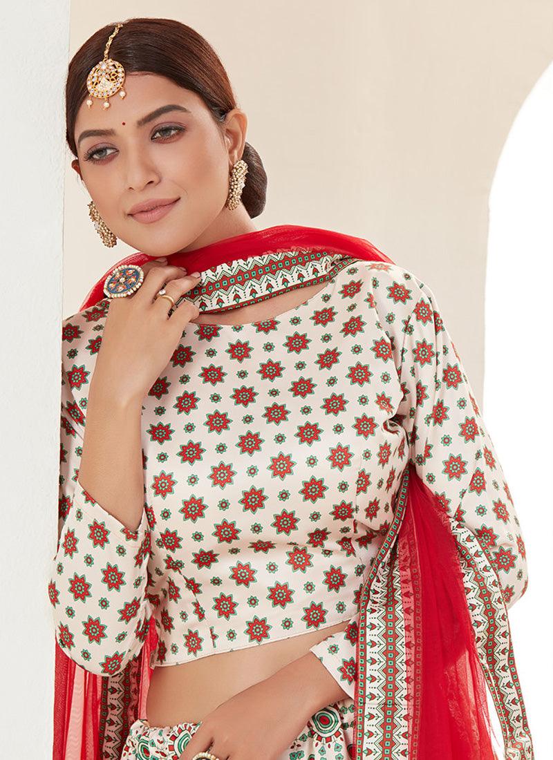 Off-White Kalidar Chaniya Choli With Dupatta