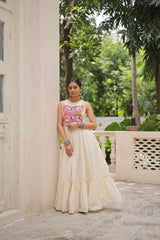 Off-White Kora Cotton Sleeveless Embroidered Gown with 8-Meter Flair