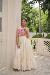Off-White Kora Cotton Sleeveless Embroidered Gown with 8-Meter Flair
