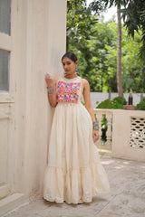 Off-White Kora Cotton Sleeveless Embroidered Gown with 8-Meter Flair