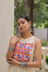 Off-White Kora Cotton Sleeveless Embroidered Gown with 8-Meter Flair