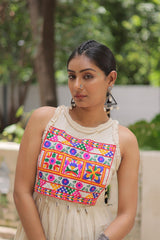 Off-White Kora Cotton Sleeveless Embroidered Gown with 8-Meter Flair