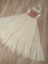 Off-White Kora Cotton Sleeveless Embroidered Gown with 8-Meter Flair