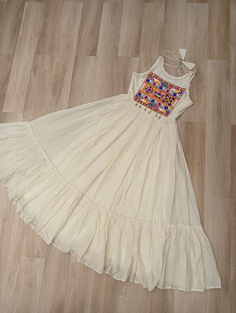 Off-White Kora Cotton Sleeveless Embroidered Gown with 8-Meter Flair