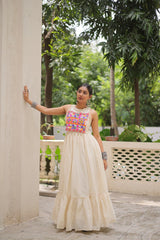 Off-White Kora Cotton Sleeveless Embroidered Gown with 8-Meter Flair