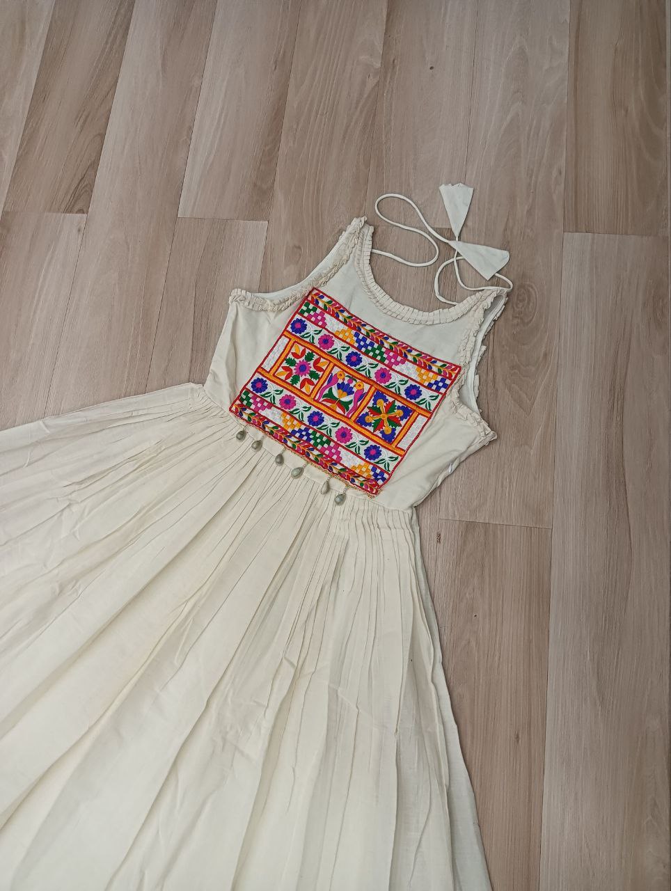Off-White Kora Cotton Sleeveless Embroidered Gown with 8-Meter Flair