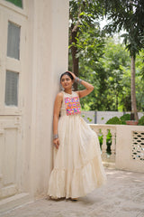Off-White Kora Cotton Sleeveless Embroidered Gown with 8-Meter Flair