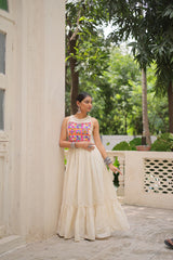 Off-White Kora Cotton Sleeveless Embroidered Gown with 8-Meter Flair