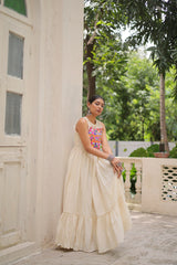 Off-White Kora Cotton Sleeveless Embroidered Gown with 8-Meter Flair
