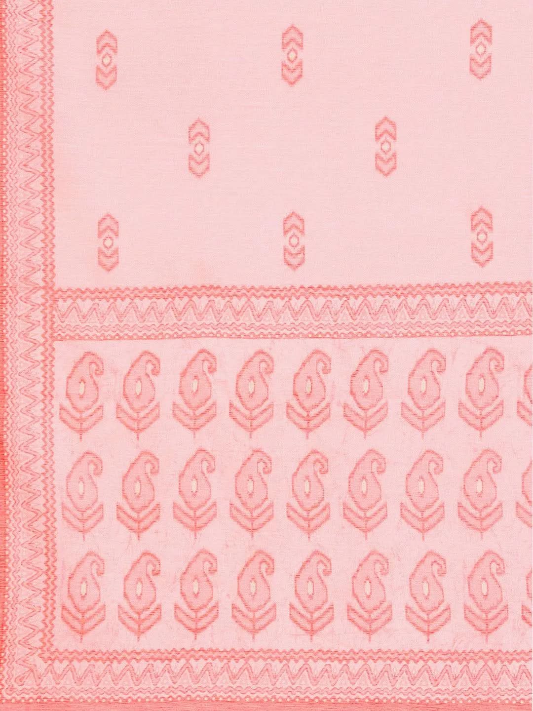 Mameraa Off-White Printed Rayon Straight Kurta With Trousers & Dupatta
