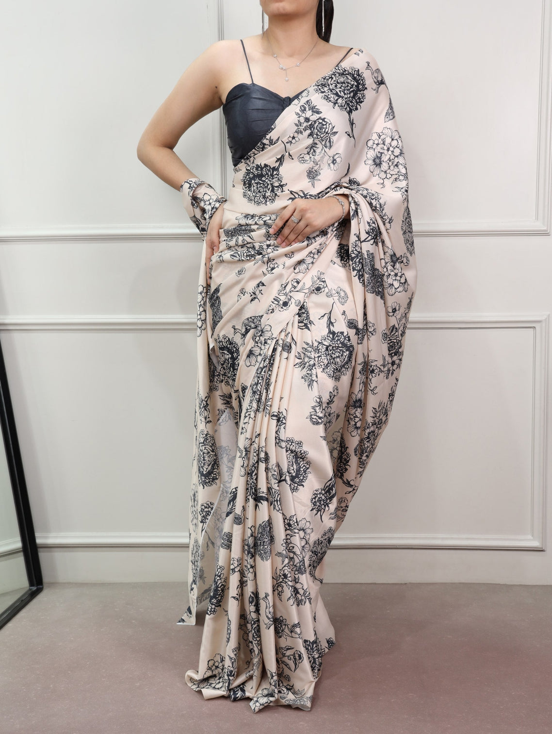 Off White Printed Silk Saree
