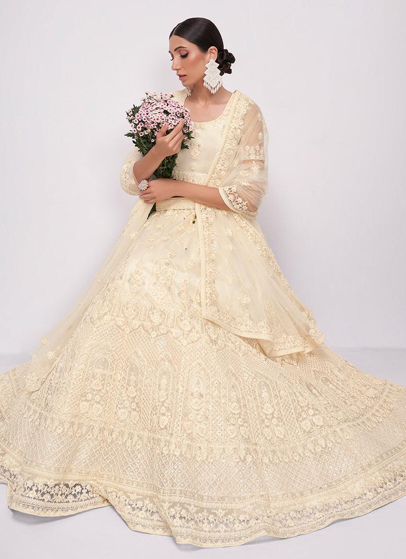 Off-White Soft Net Wedding Lehenga