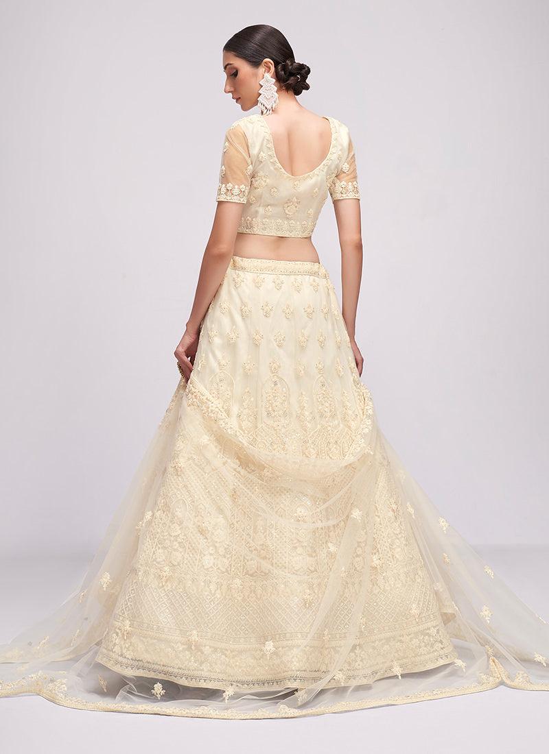 Off-White Soft Net Wedding Lehenga