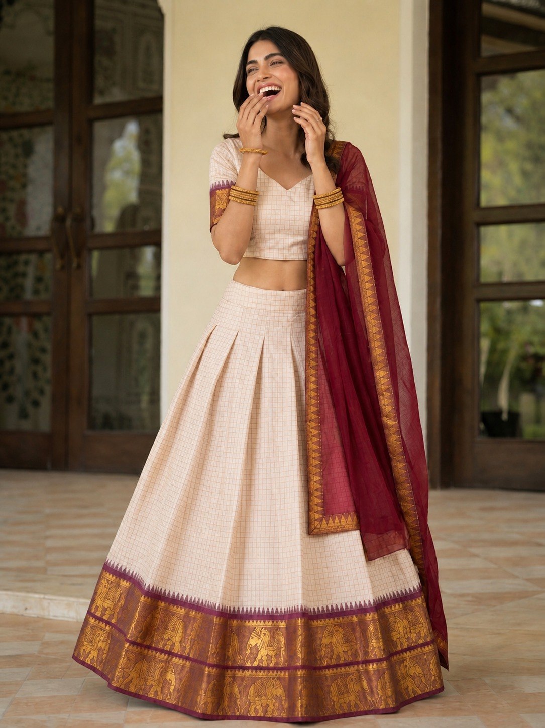Off White Zari Weave Lehenga Choli