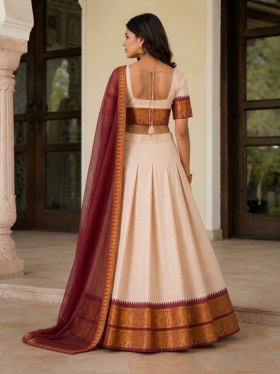 Off White Zari Weave Lehenga Choli