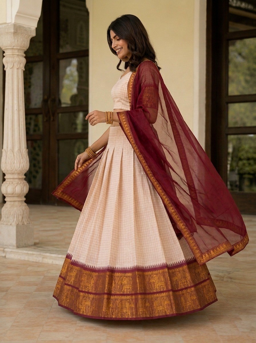 Off White Zari Weave Lehenga Choli