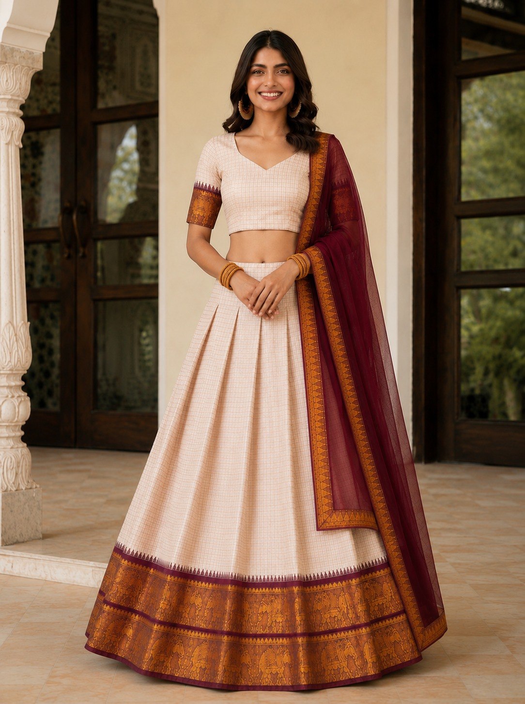 Off White Zari Weave Lehenga Choli