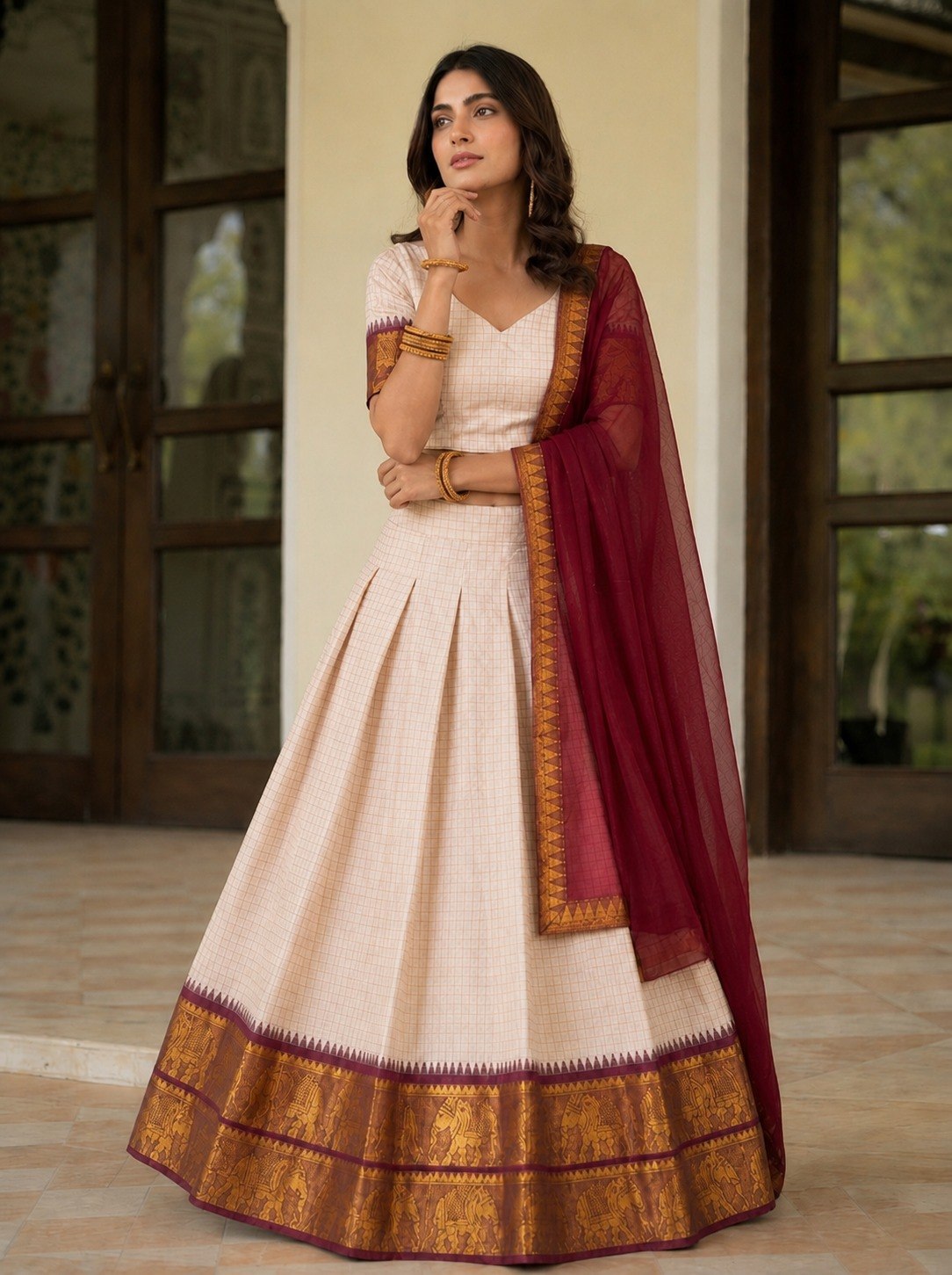 Off White Zari Weave Lehenga Choli