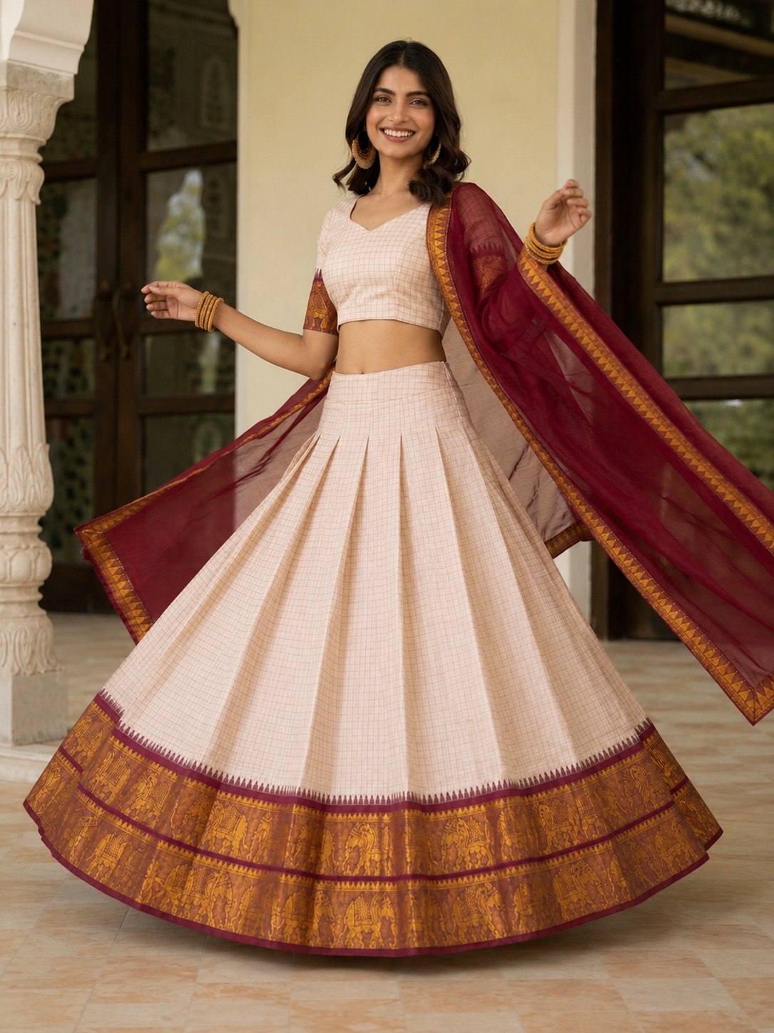 Off White Zari Weave Lehenga Choli