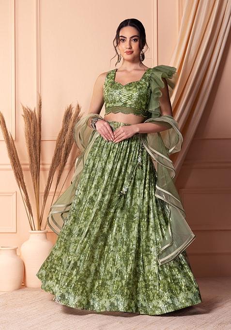 Olive color Lehenga Set With Blouse And Dupatta