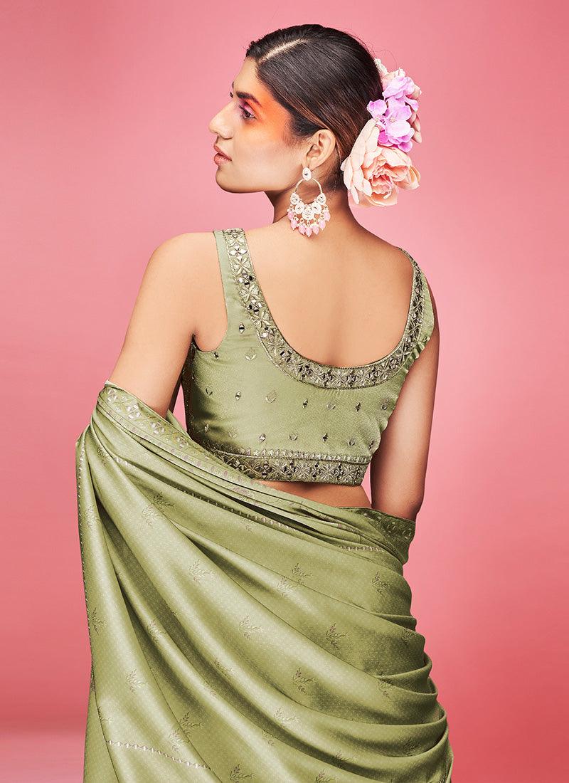 Olive Green Crushed Lehenga Choli With Dupatta