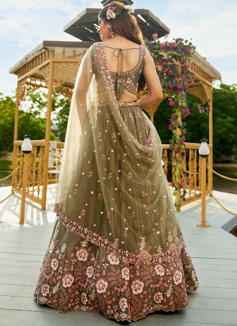 Olive Green Designer Embroidery Lehenga Choli