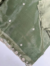 Olive Green Elegant Gold Coin Top & Maska Cotton Bottom Set with Sequins & Thread Embroidery – Stitched Top with Matching Dupatta