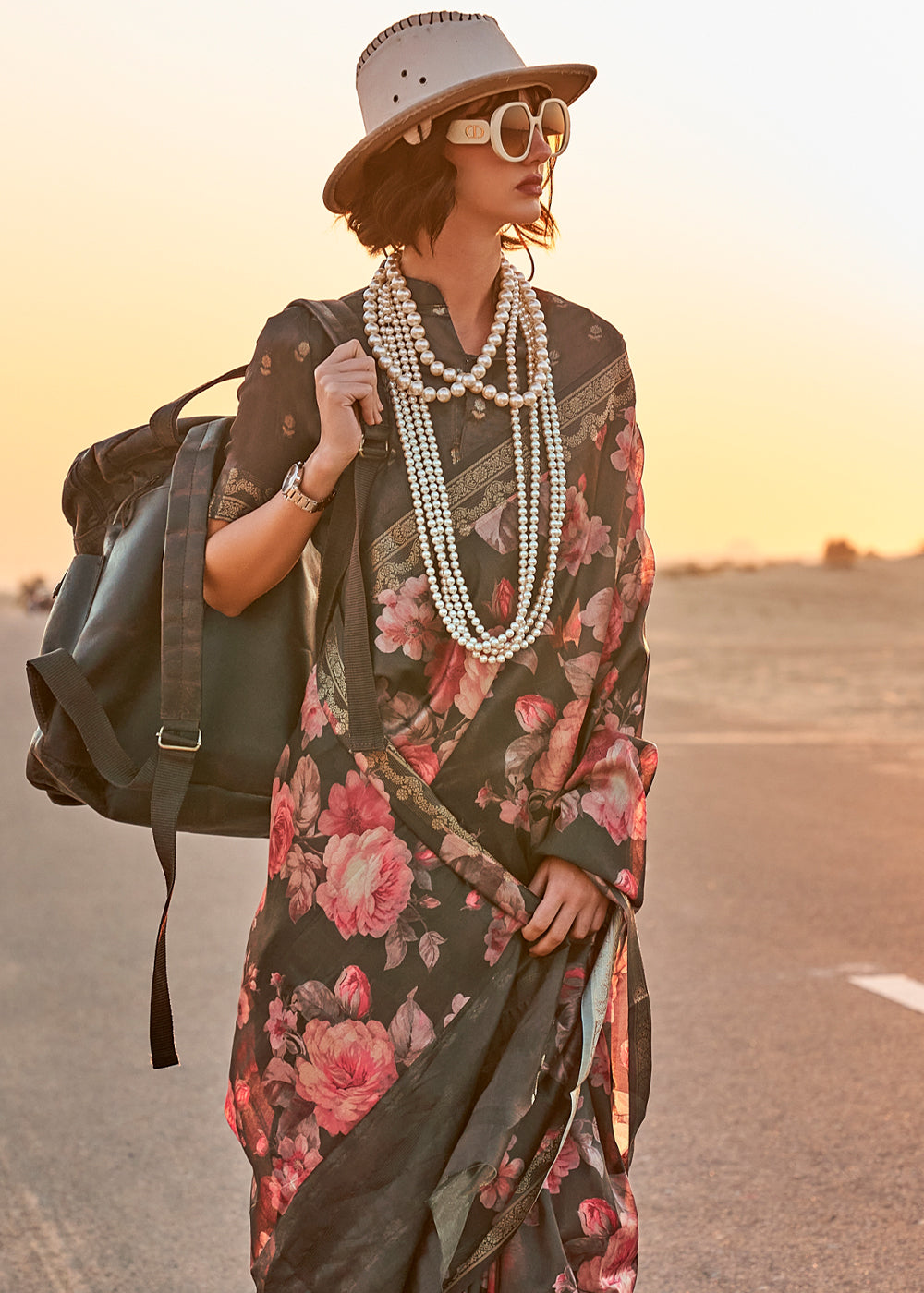 Olive Green Elegant Tussar Silk Blend Saree with Blouse Piece