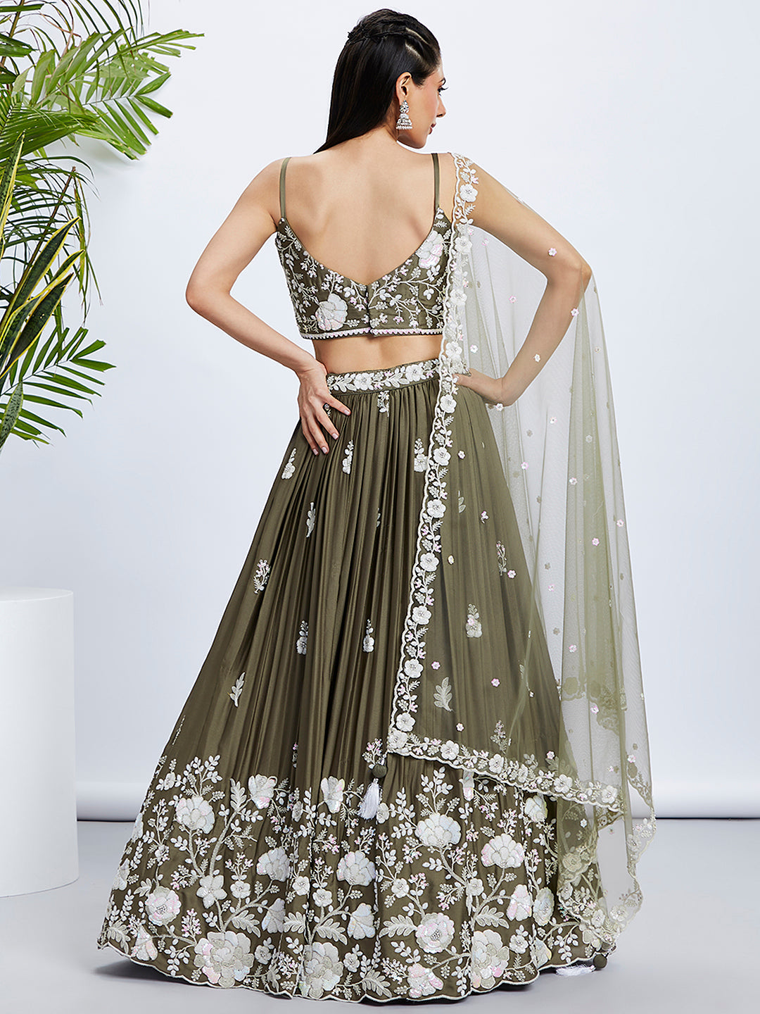 Olive Sequin & Threadwork Lehenga Choli Set