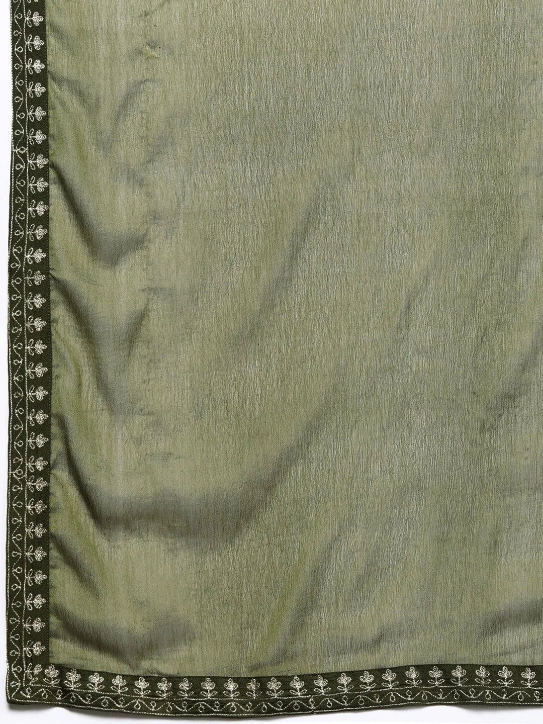 Mameraa Olive Yoke Design Silk Blend Straight Suit With Dupatta