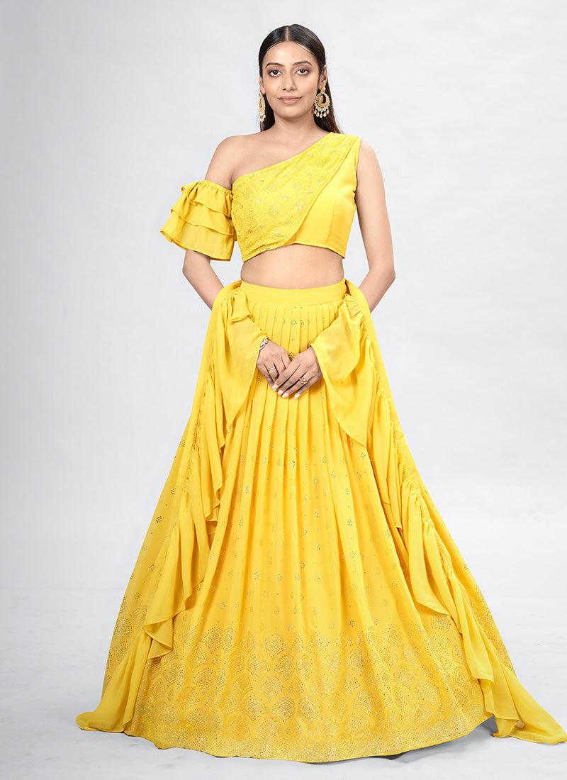 One Shoulder Yellow Designer Chaniya Choli