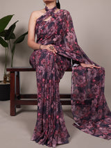 Onion Elegant Weightless Marbal Floral Print Saree with Matching Blouse – Unstitched Ensemble