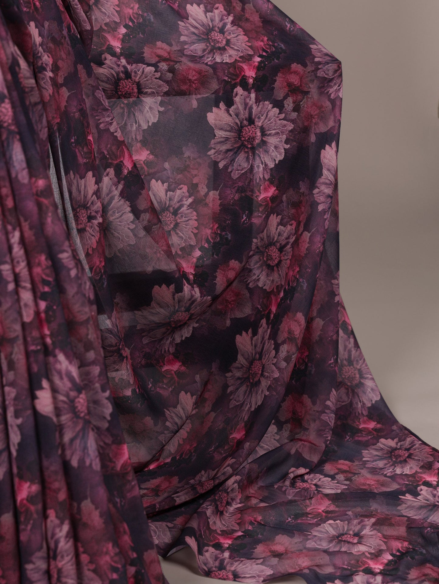 Onion Elegant Weightless Marbal Floral Print Saree with Matching Blouse – Unstitched Ensemble
