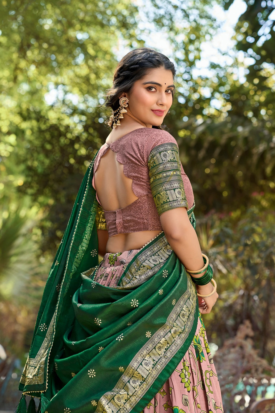 Onion Kalamkari Tussar Silk Lehenga Choli Set