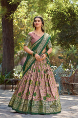 Onion Kalamkari Tussar Silk Lehenga Choli Set