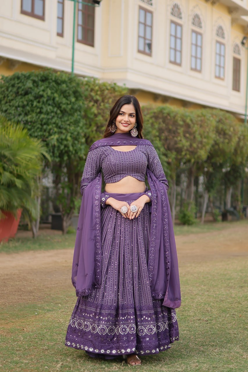 Stunning Onion Purple Lehenga Choli Set with Exquisite Sequin Work