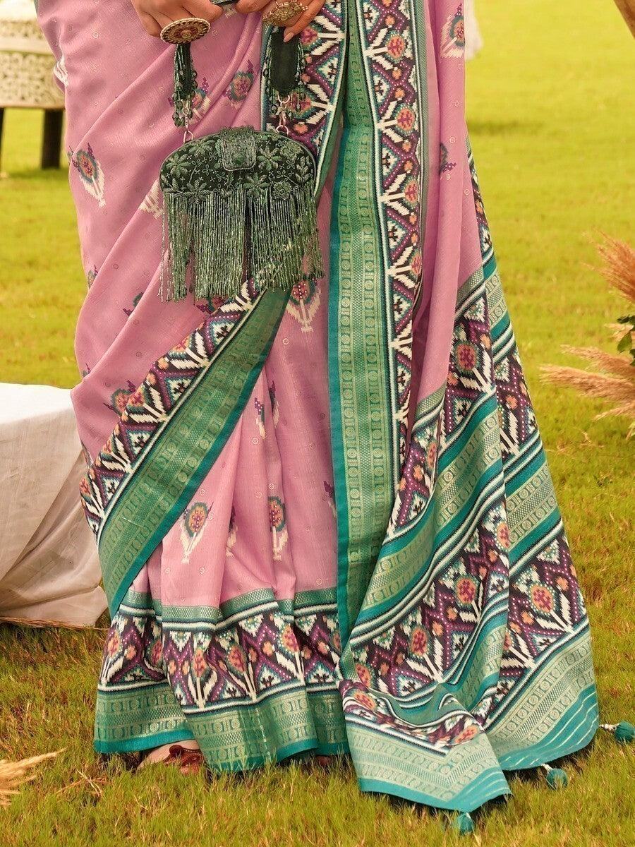 Opulent Pink Patola Print Silk Festival Wear Saree With Blouse