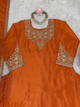 Orange Chinon Silk Lehenga Set with Sequin Work & Lace Border Dupatta  Full-Stitched Traditional Wear