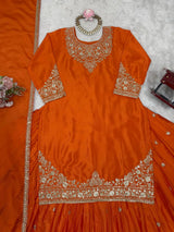 Orange Chinon Silk Lehenga Set with Sequin Work & Lace Border Dupatta  Full-Stitched Traditional Wear