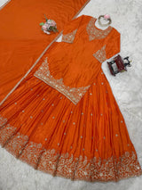 Orange Chinon Silk Lehenga Set with Sequin Work & Lace Border Dupatta  Full-Stitched Traditional Wear