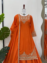 Orange Chinon Silk Lehenga Set with Sequin Work & Lace Border Dupatta  Full-Stitched Traditional Wear