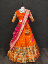 Orange Color Weaving Zari Work Silk Pethani Lehenga Choli