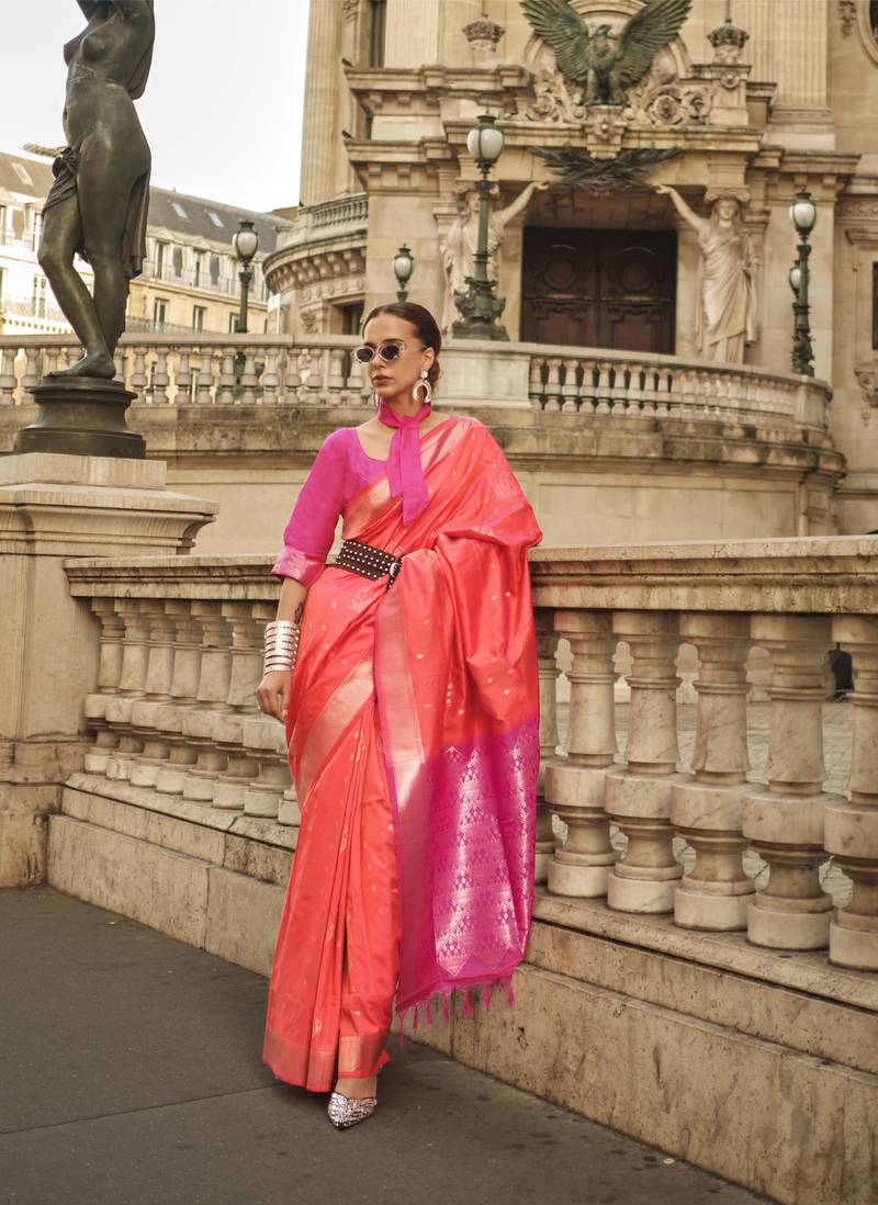 Orange Elegant & Art Silk South Style Saree with Weaving Work – Traditional Wear