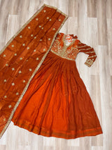 Orange Elegant Fendy Fabric Embroidered Gown with Dupatta Set