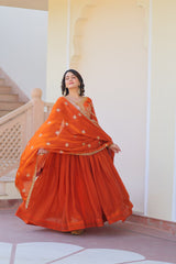 Orange Elegant Fendy Fabric Embroidered Gown with Dupatta Set
