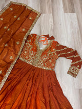 Orange Elegant Fendy Fabric Embroidered Gown with Dupatta Set